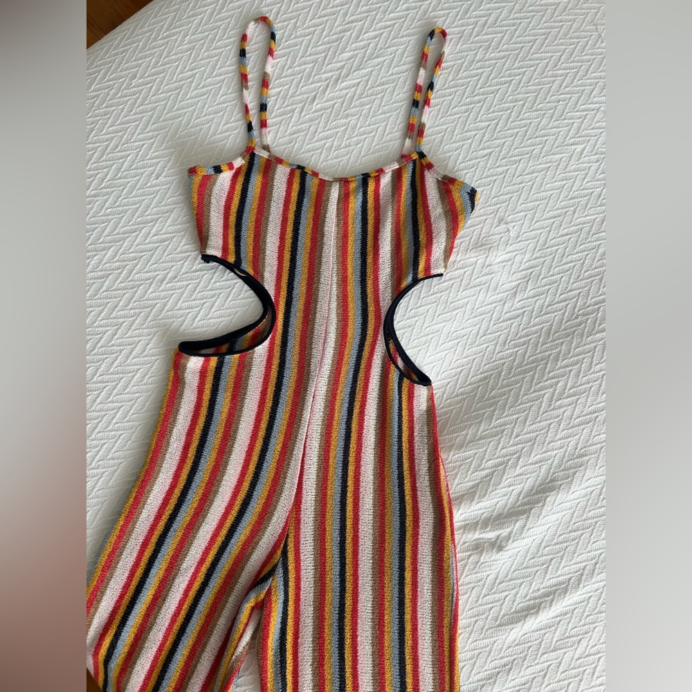 Zara striped terry cloth side cut out jumpsuit